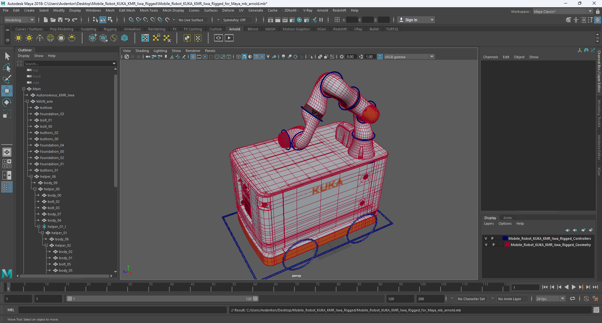 Mobile Robot KUKA KMR Iiwa Rigged for Maya 3D