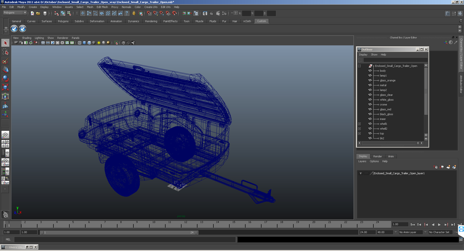 3D Enclosed Small Cargo Trailer Open model