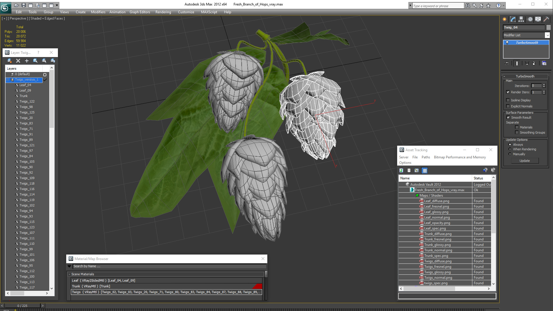 3D model Fresh Branch of Hops