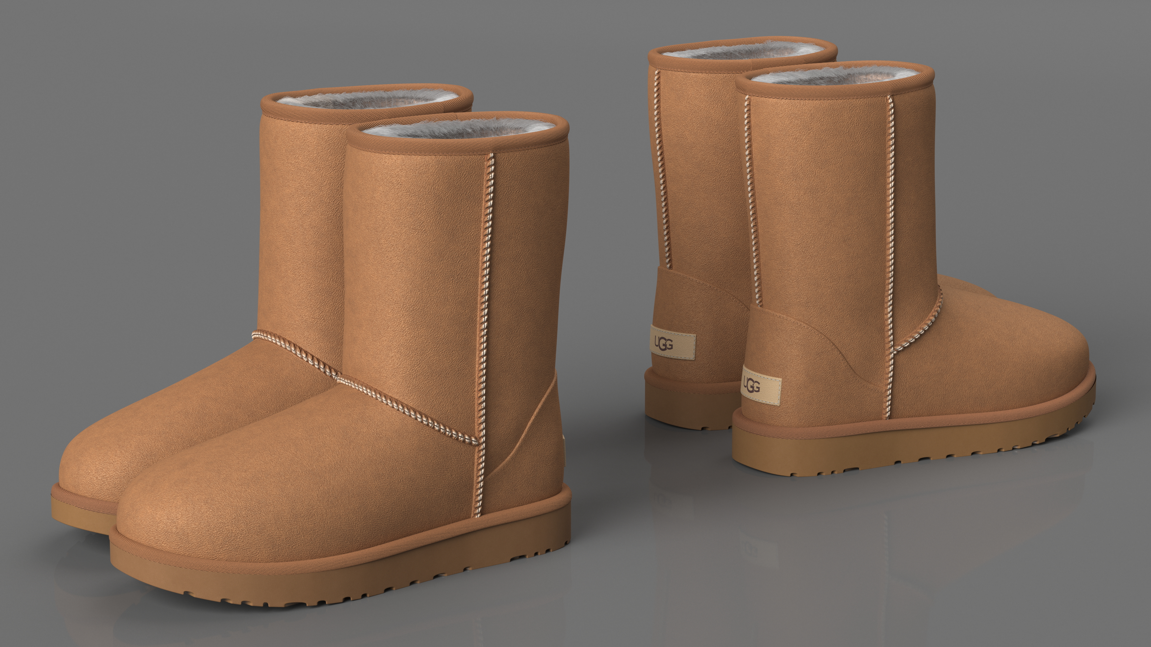 3D model Womens Short Boots UGG Australia Fur Chestnut