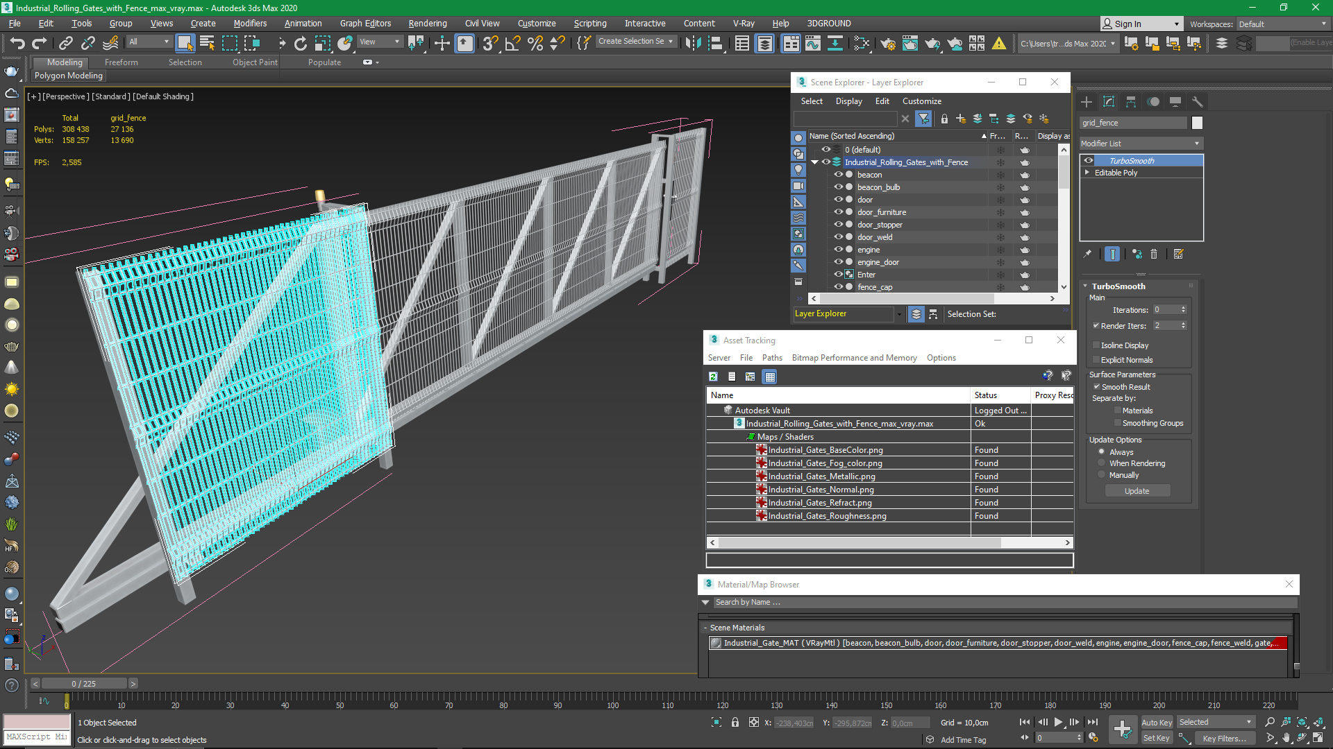 3D model Industrial Rolling Gates with Fence