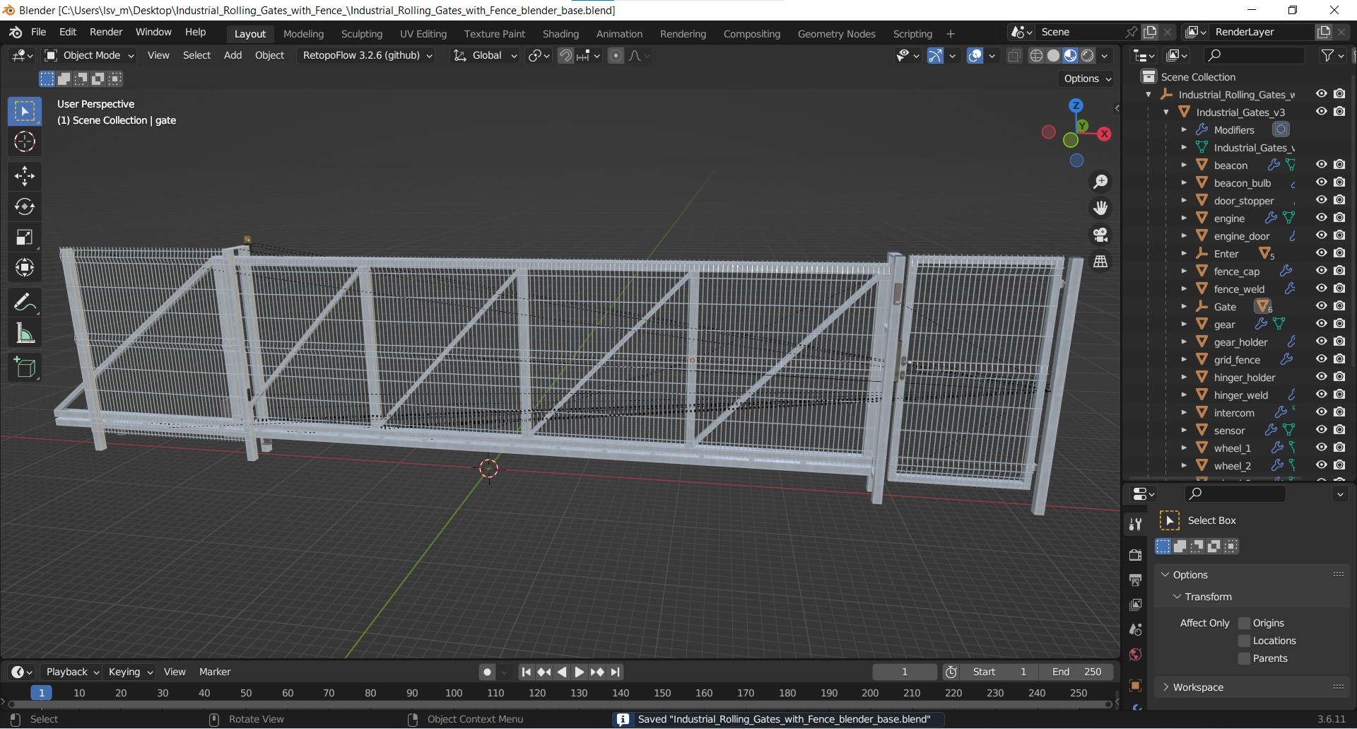 3D model Industrial Rolling Gates with Fence