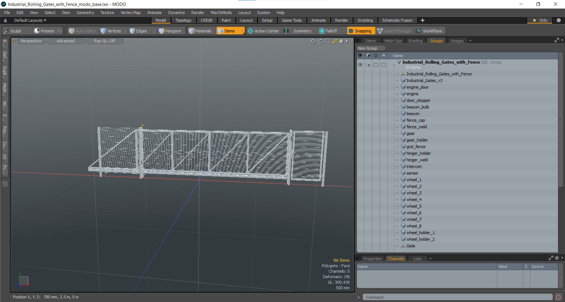 3D model Industrial Rolling Gates with Fence