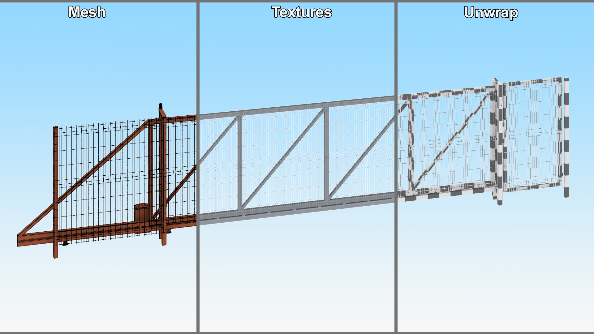 3D model Industrial Rolling Gates with Fence