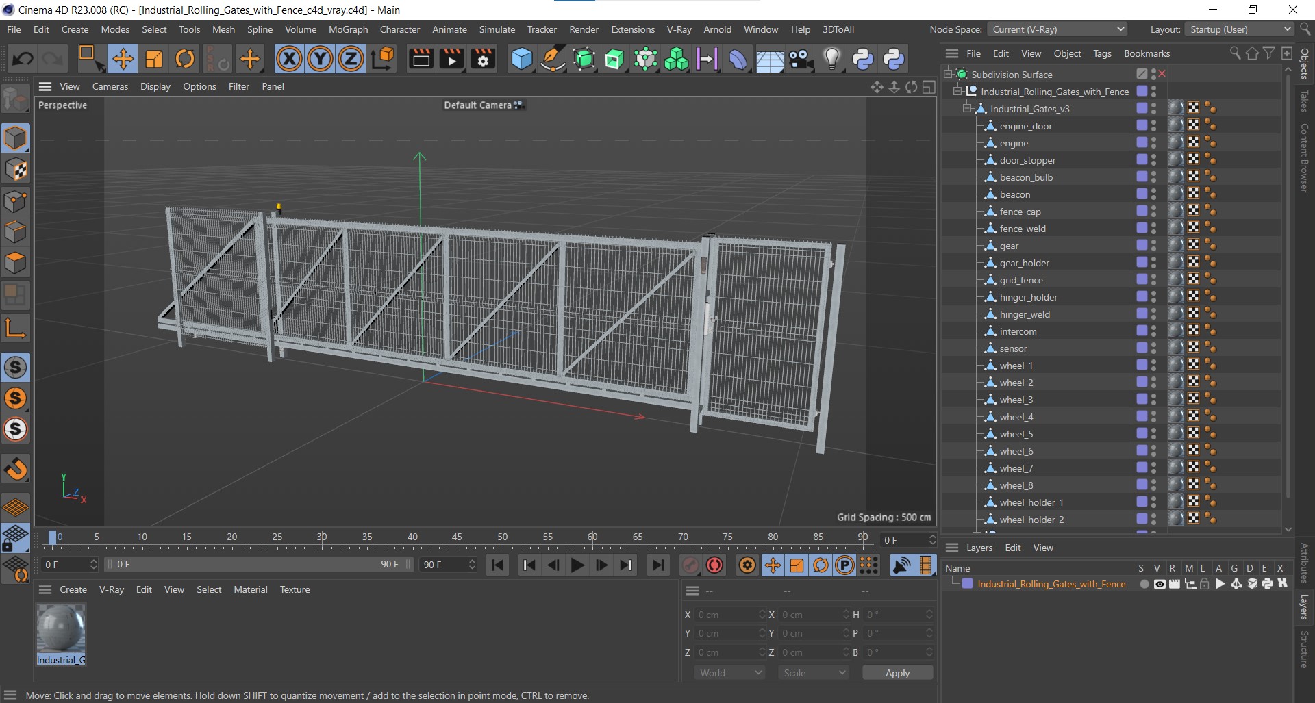 3D model Industrial Rolling Gates with Fence