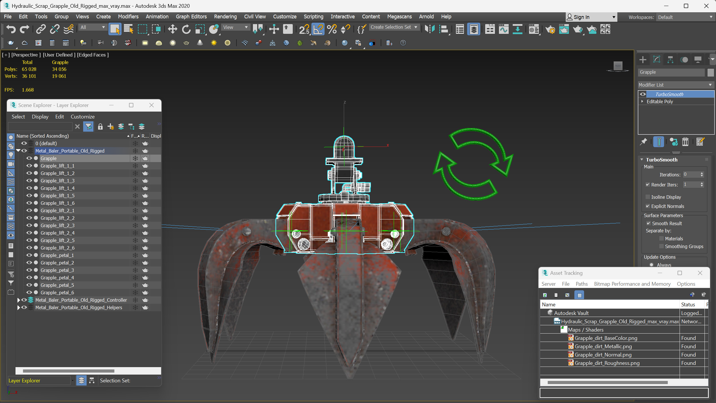 Hydraulic Scrap Grapple Old Rigged 3D model