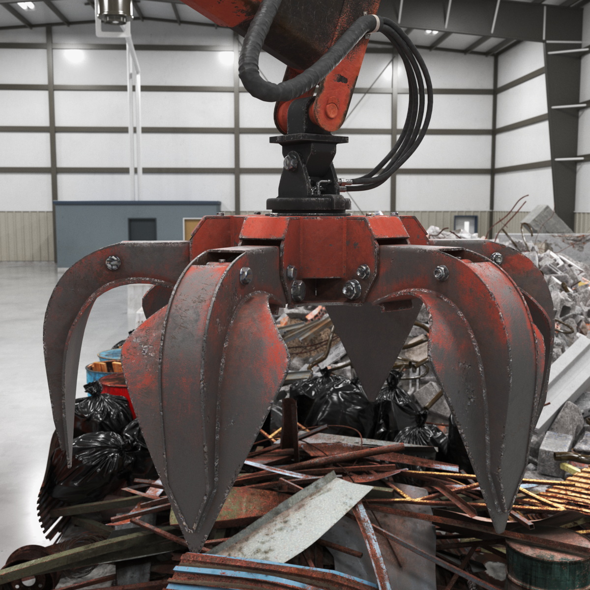 Hydraulic Scrap Grapple Old Rigged 3D model