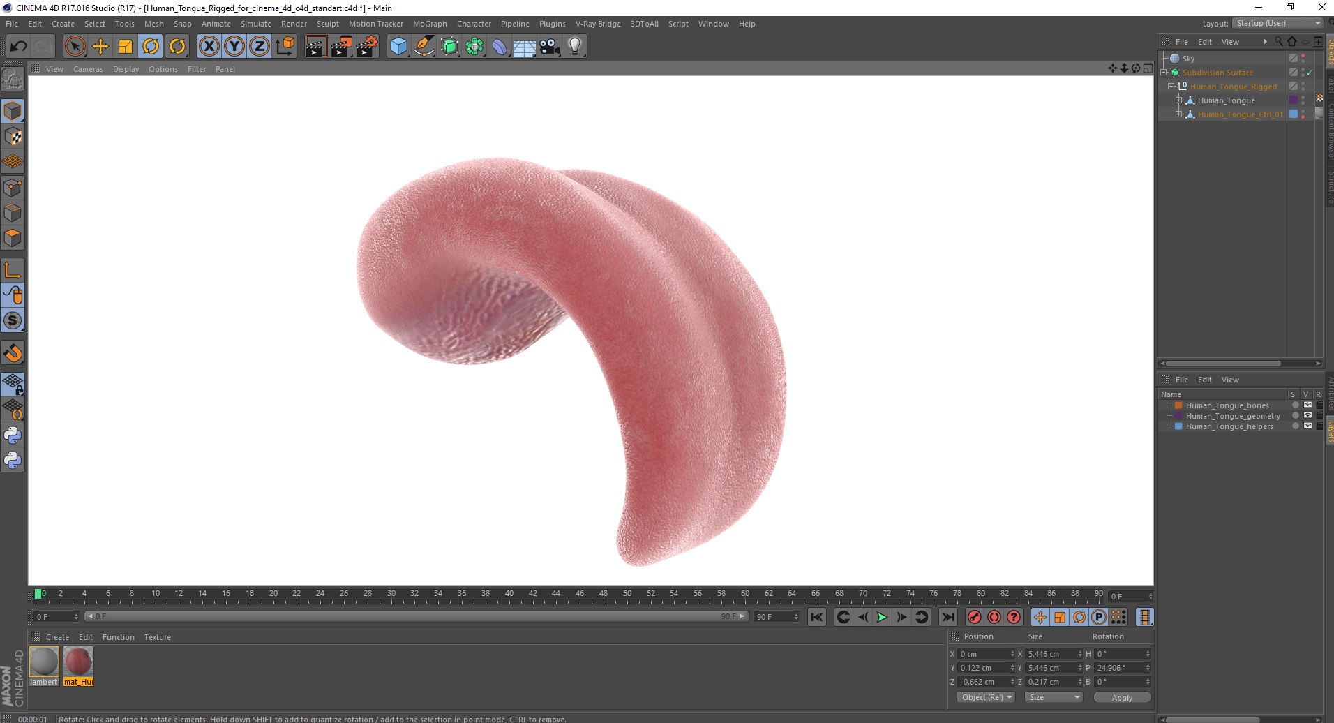 3D Human Tongue Rigged for Cinema 4D model