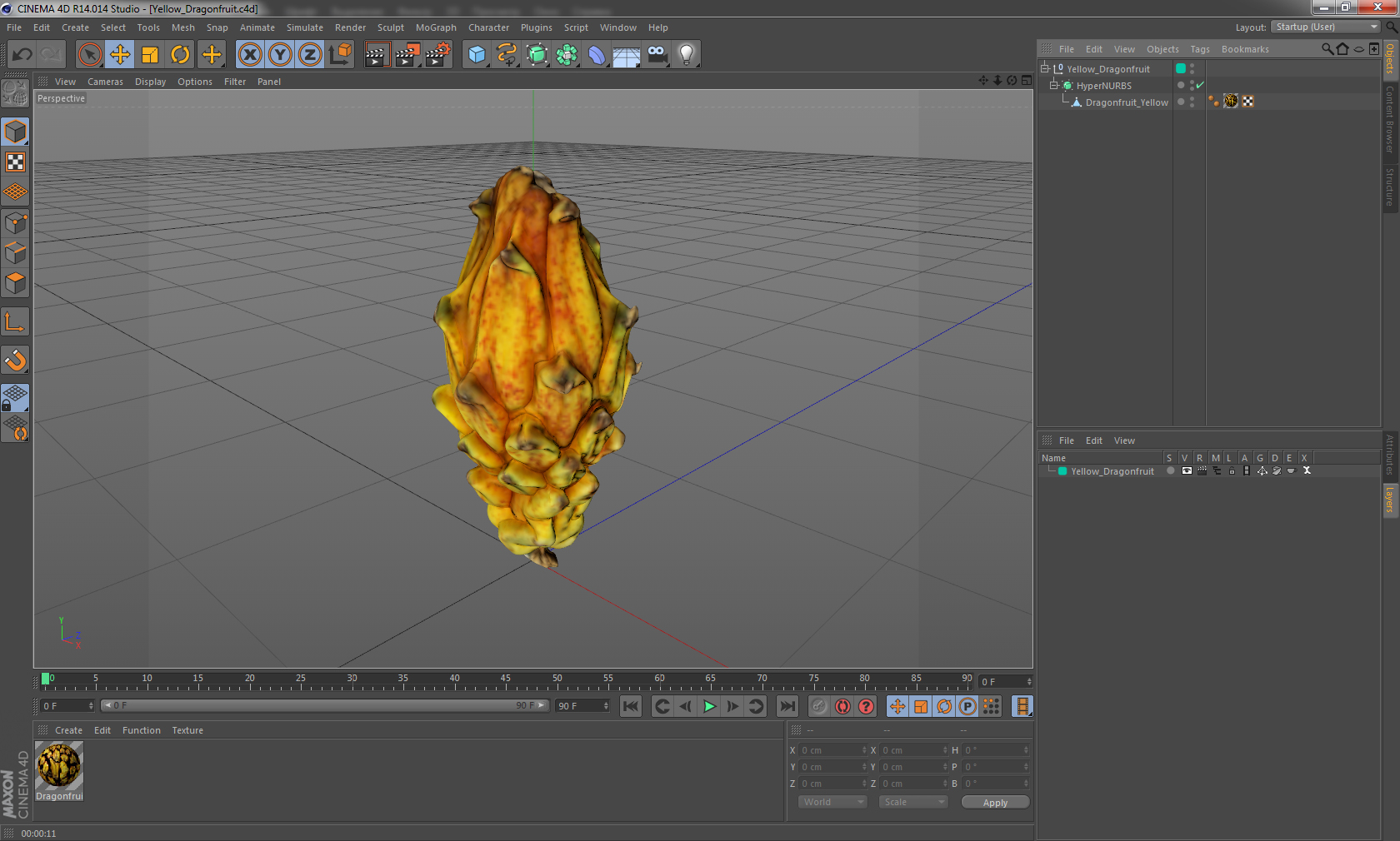 3D Yellow Dragonfruit model