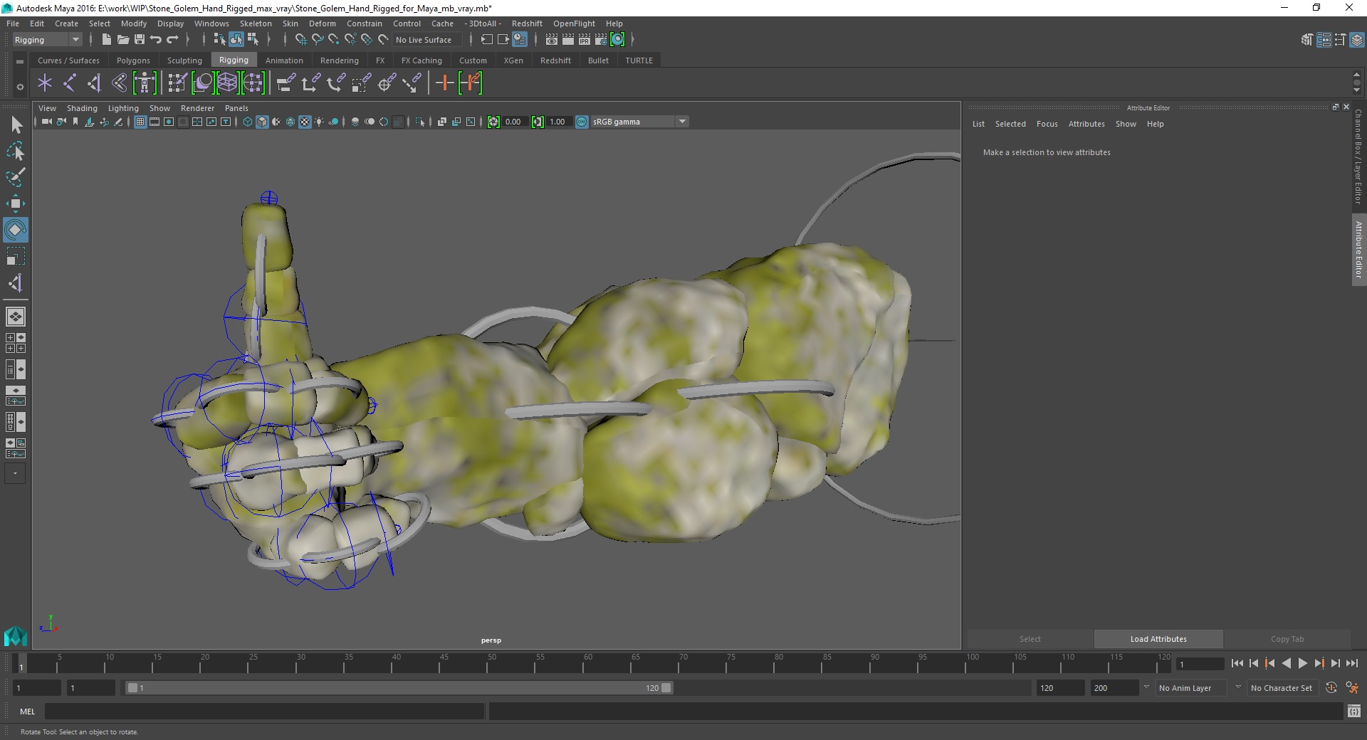 Stone Golem Hand Rigged for Maya 3D