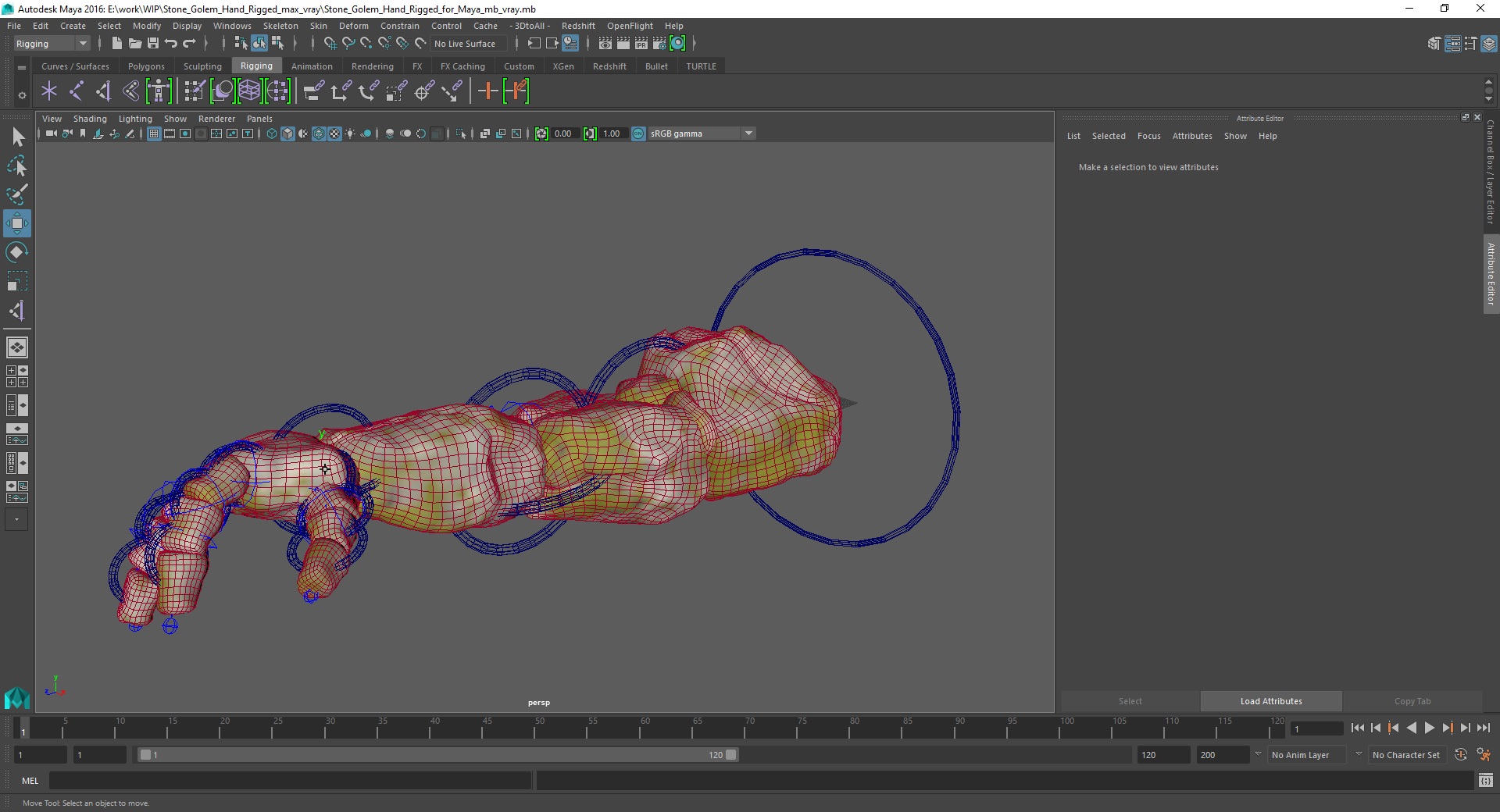 Stone Golem Hand Rigged for Maya 3D