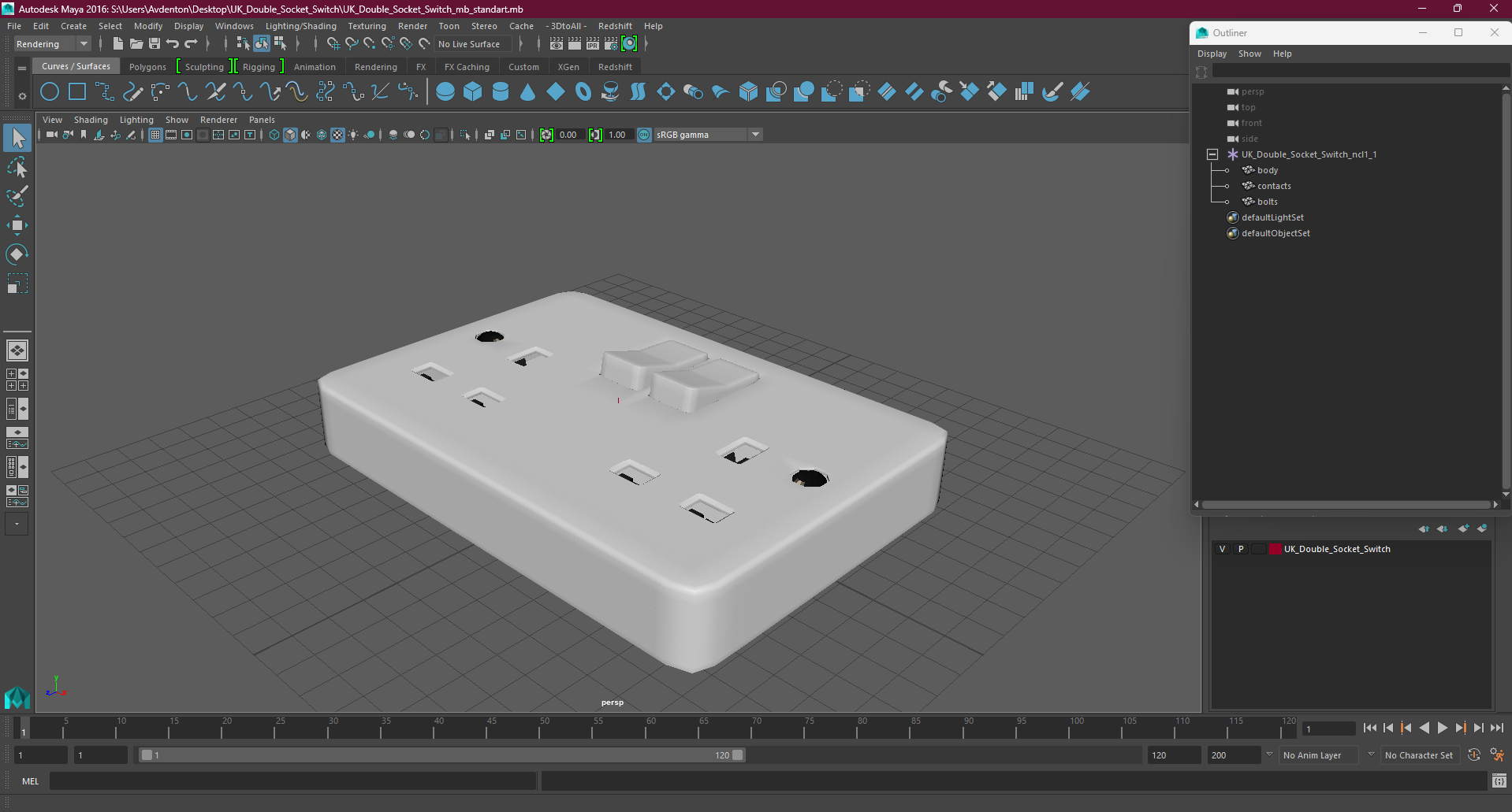 3D UK Double Socket Switch model