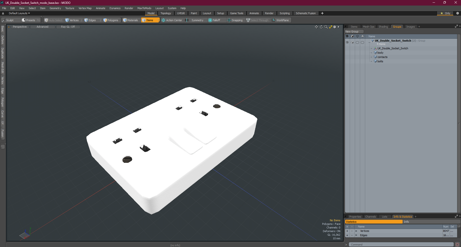 3D UK Double Socket Switch model