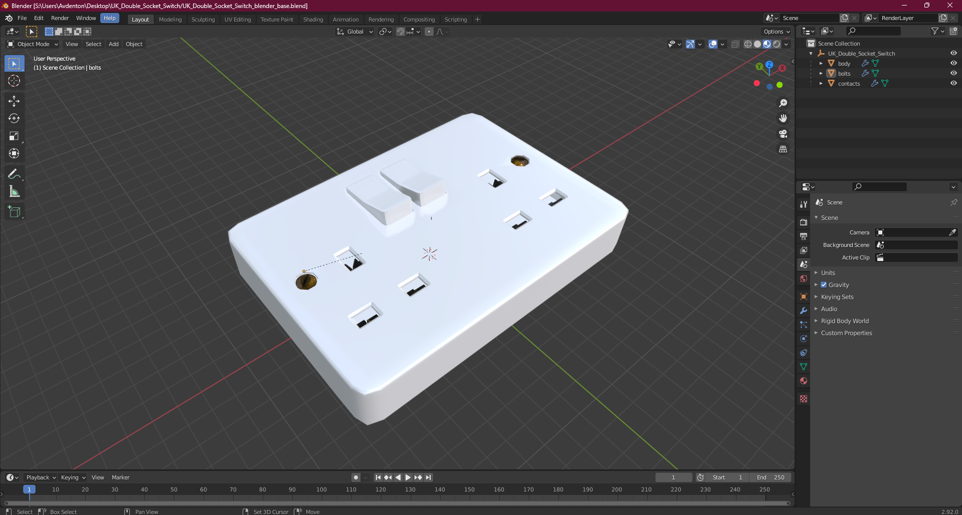 3D UK Double Socket Switch model