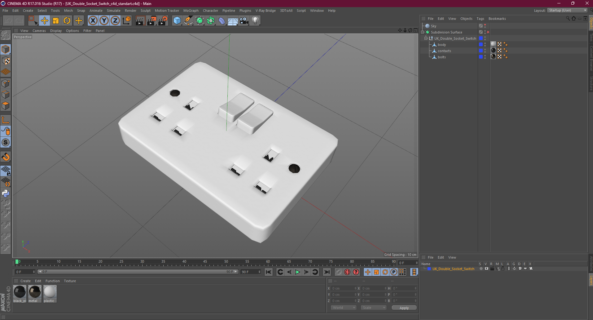 3D UK Double Socket Switch model