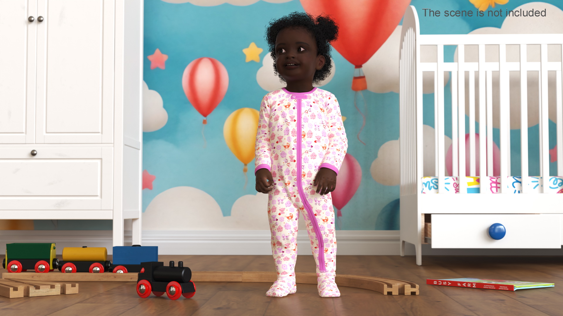 Toddler Black Girl in Full Bodysuit Standing 3D model