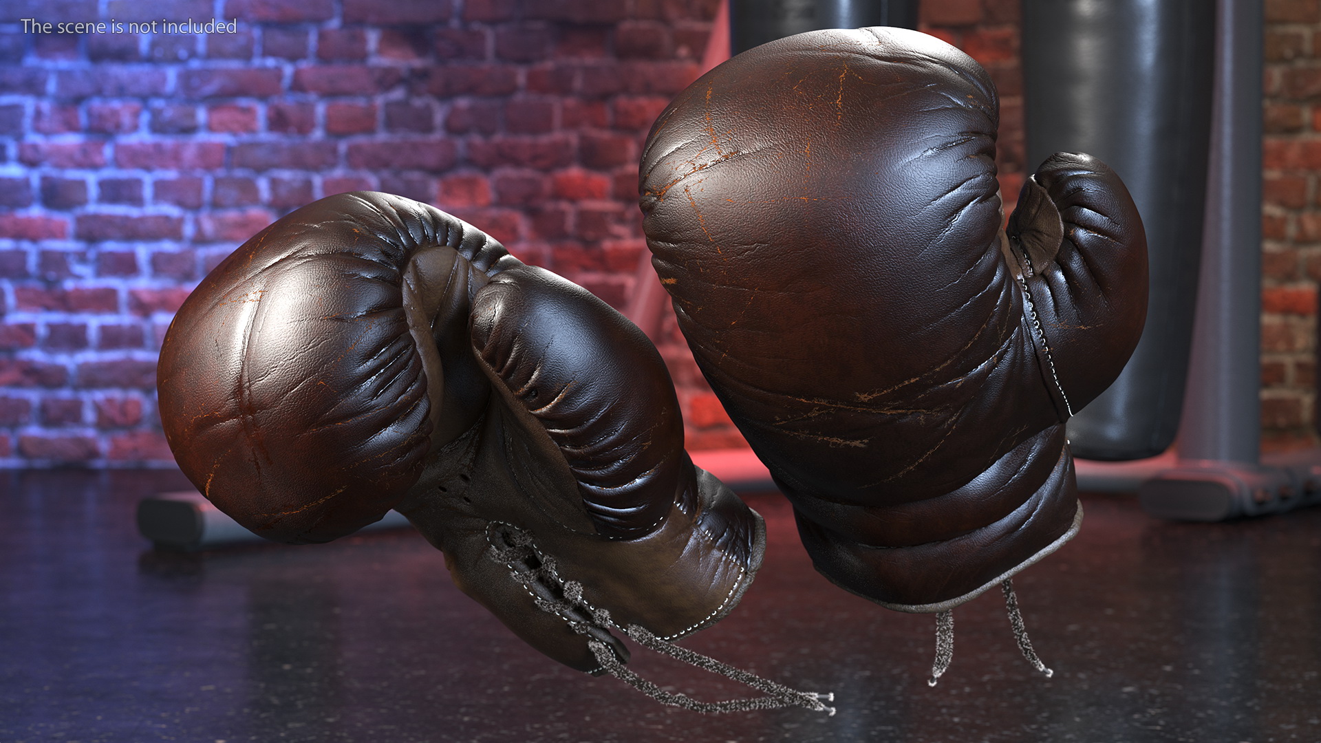 3D Old Brown Leather Boxing Gloves