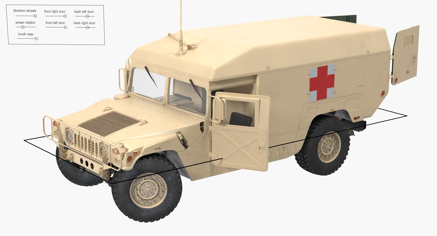 3D Ambulance Car HMMWV m996 Rigged Desert model