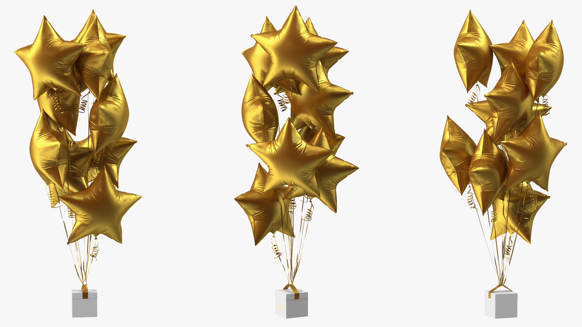 3D Matte Gold Star Balloons Tied to Gift Box