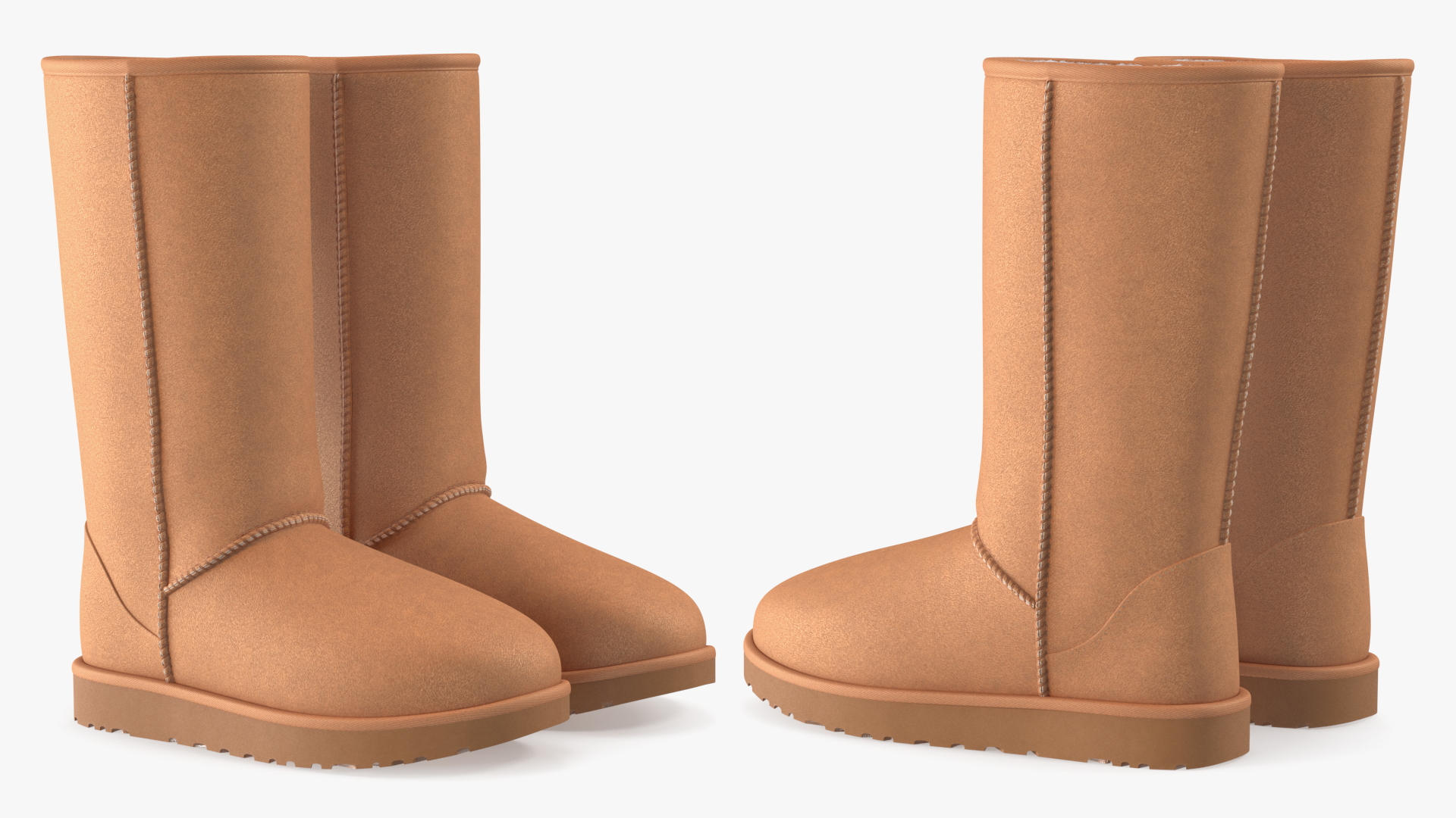 Classic Tall Leather Sheepskin Boots Fur Chestnut 3D model