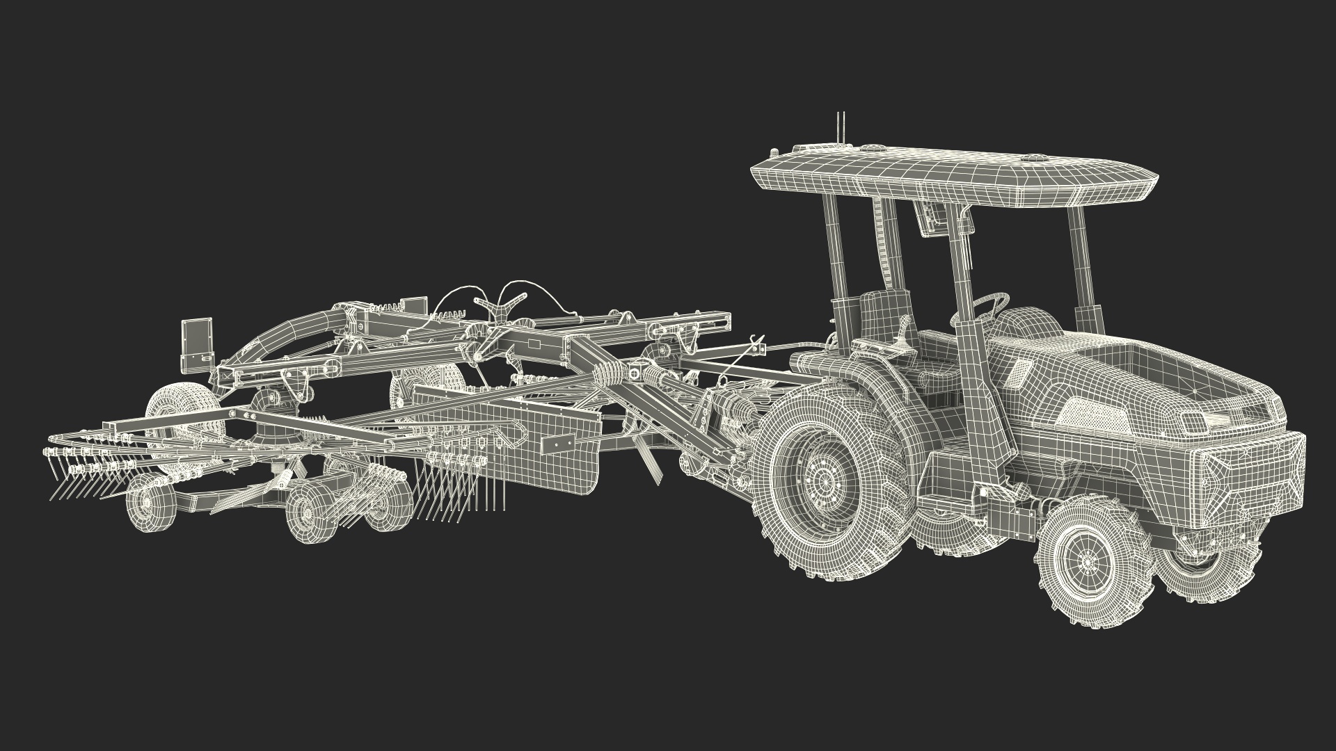 3D model Electric Tractor with Hay Rake