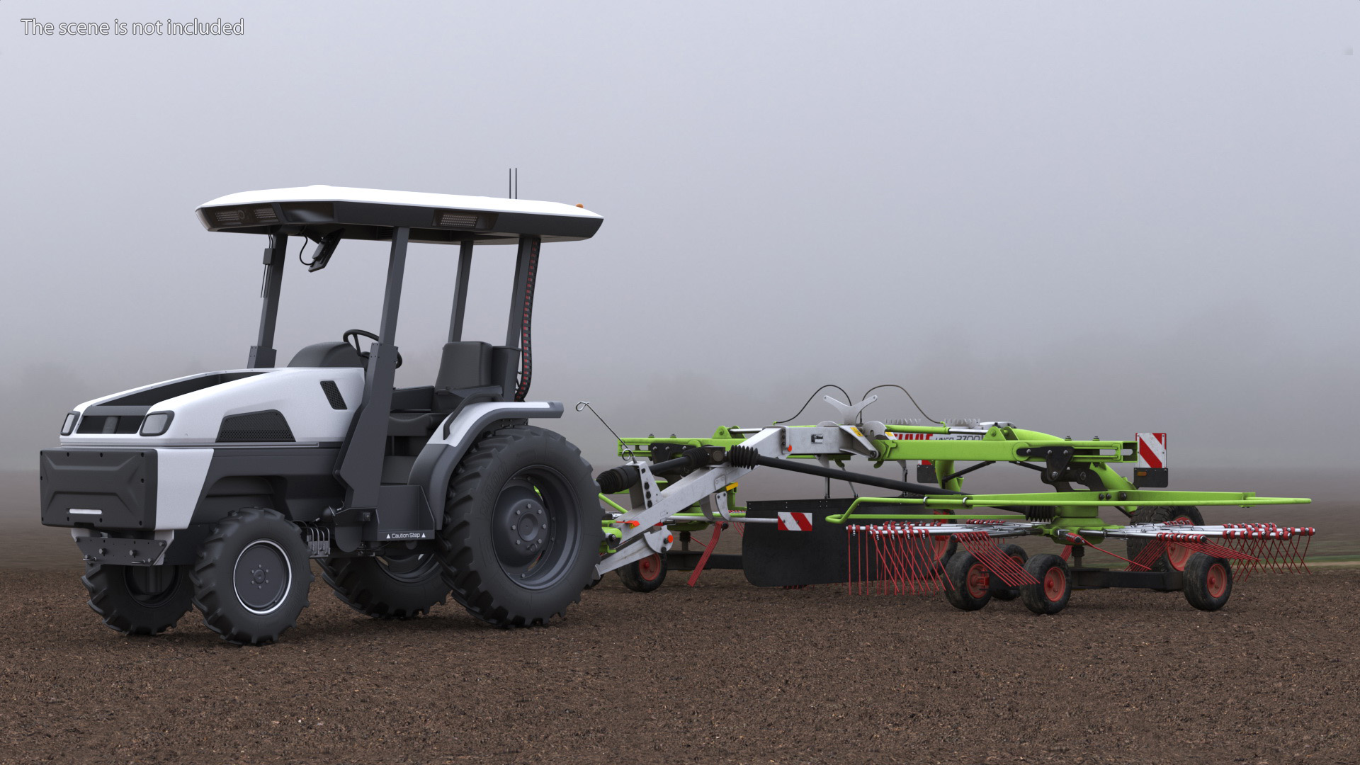 3D model Electric Tractor with Hay Rake