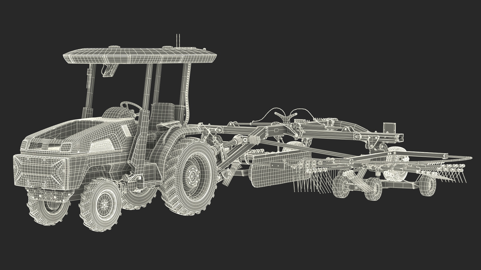 3D model Electric Tractor with Hay Rake