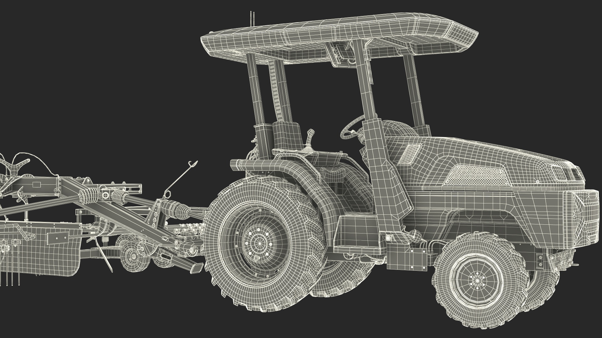 3D model Electric Tractor with Hay Rake