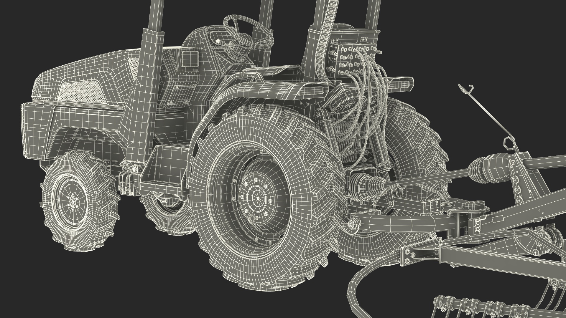 3D model Electric Tractor with Hay Rake