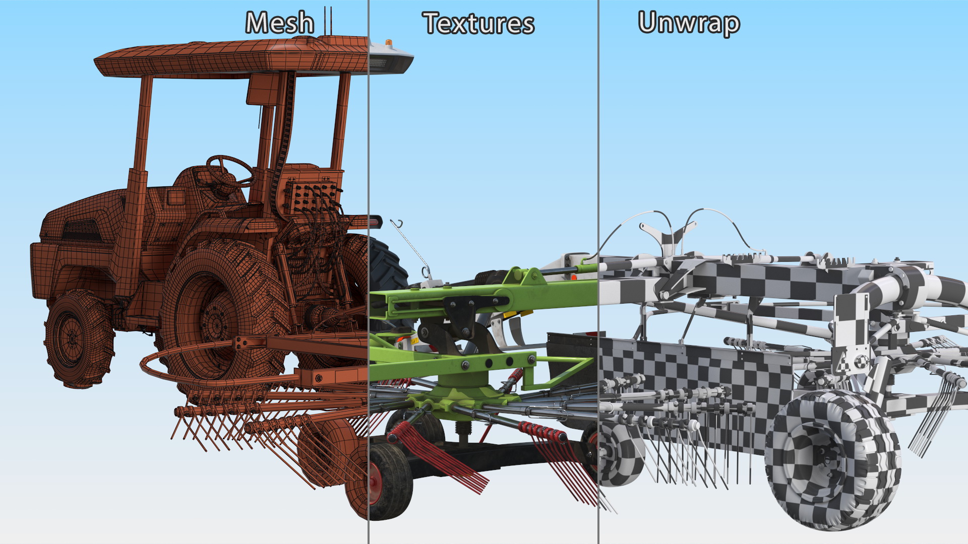 3D model Electric Tractor with Hay Rake