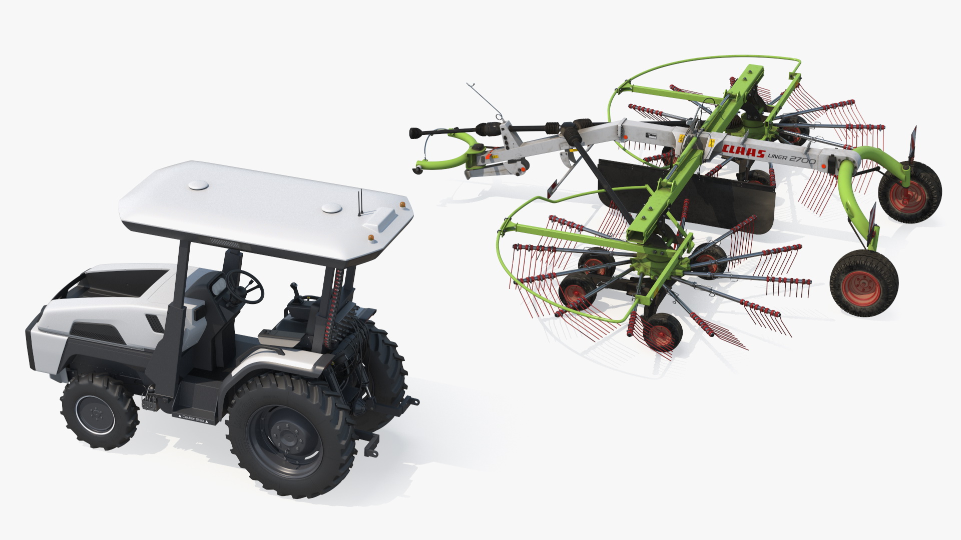 3D model Electric Tractor with Hay Rake