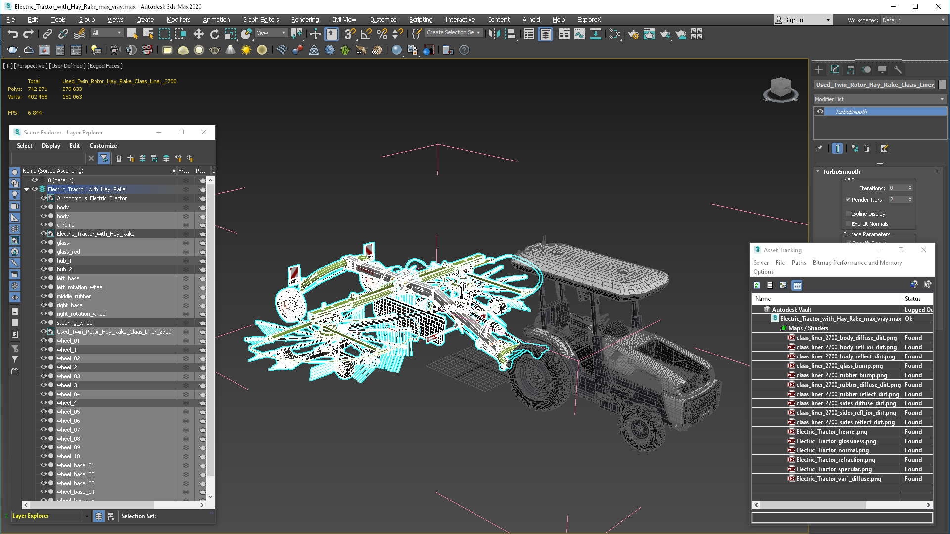 3D model Electric Tractor with Hay Rake