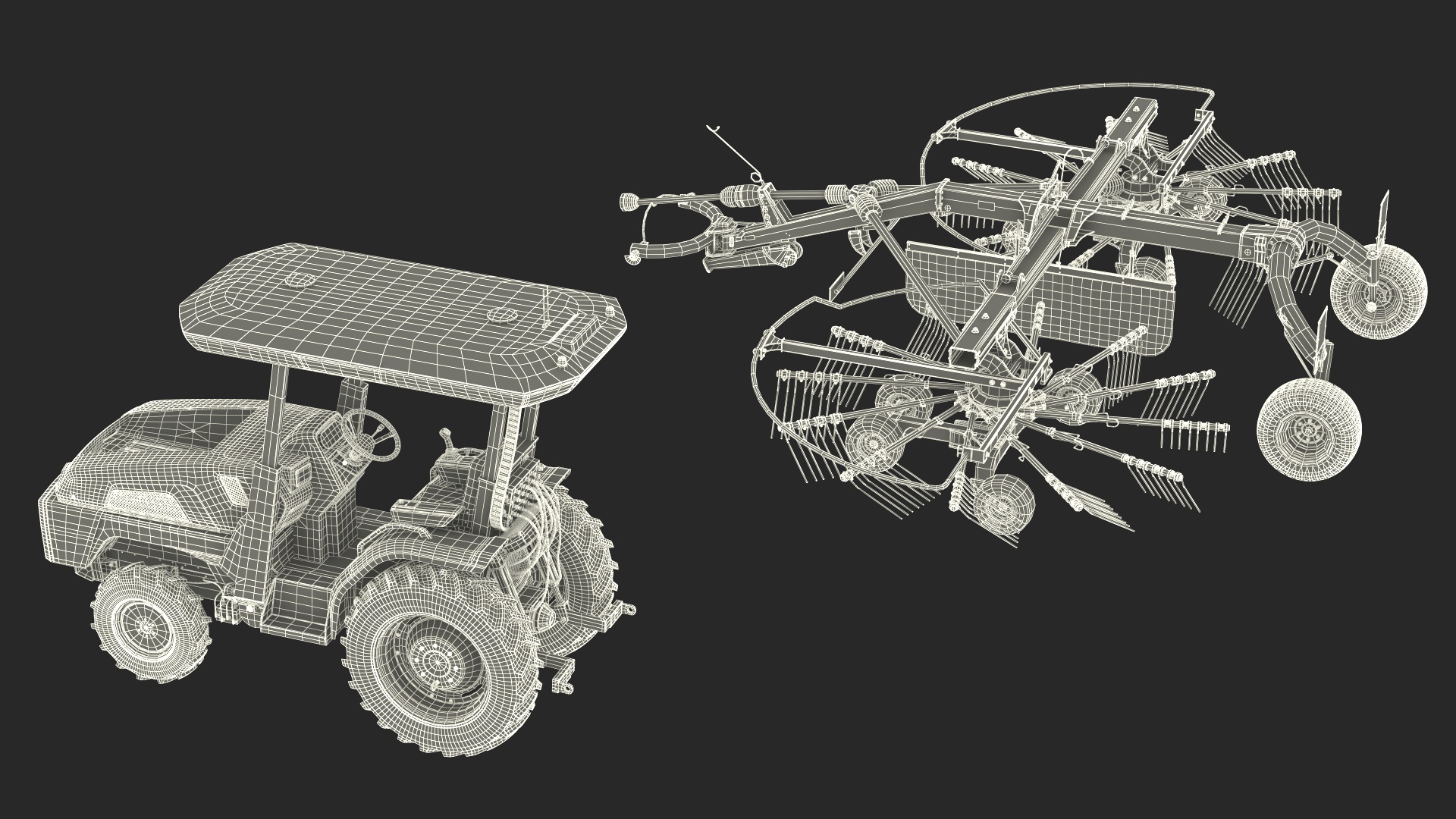 3D model Electric Tractor with Hay Rake