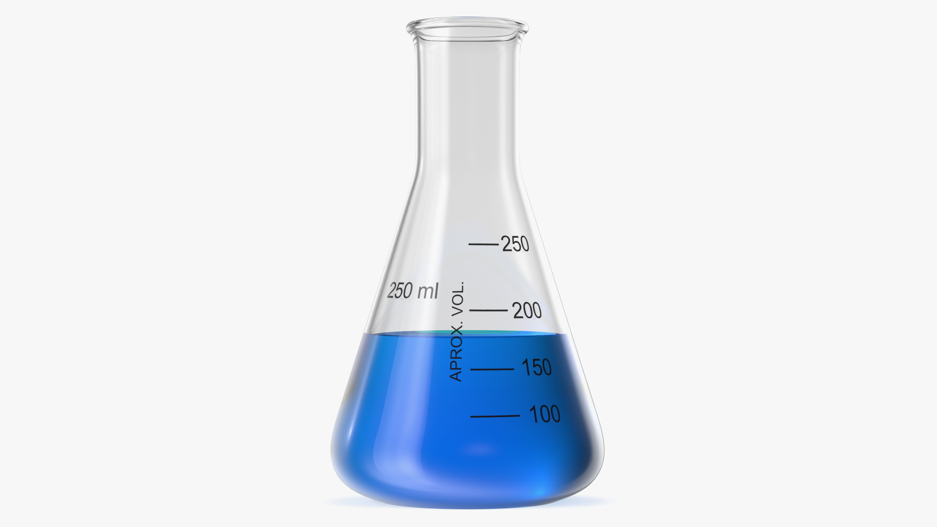 3D Narrow Mouth Erlenmeyer Flask 250 ml with Blue Liquid model