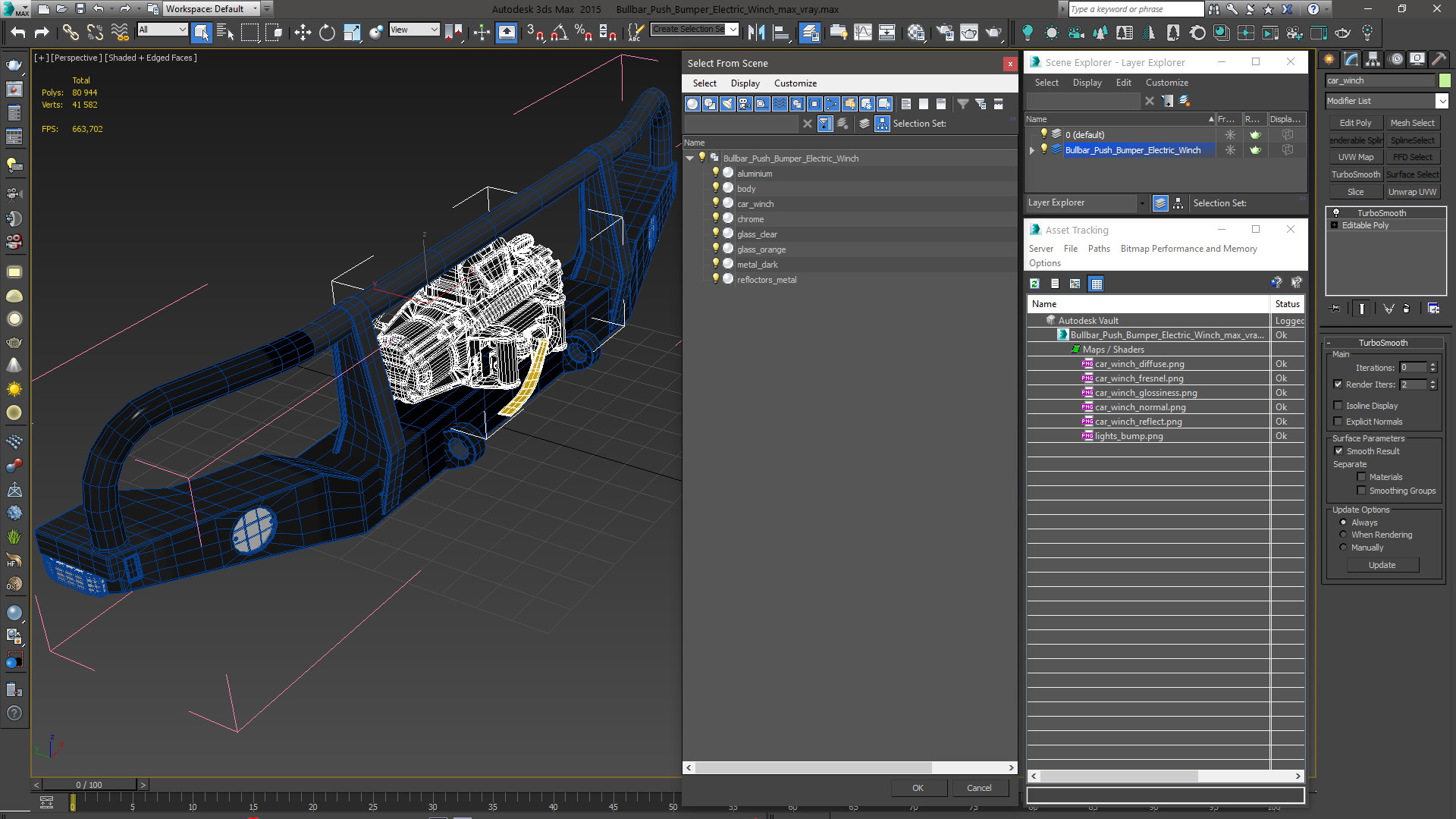 Bullbar Push Bumper Electric Winch 3D model