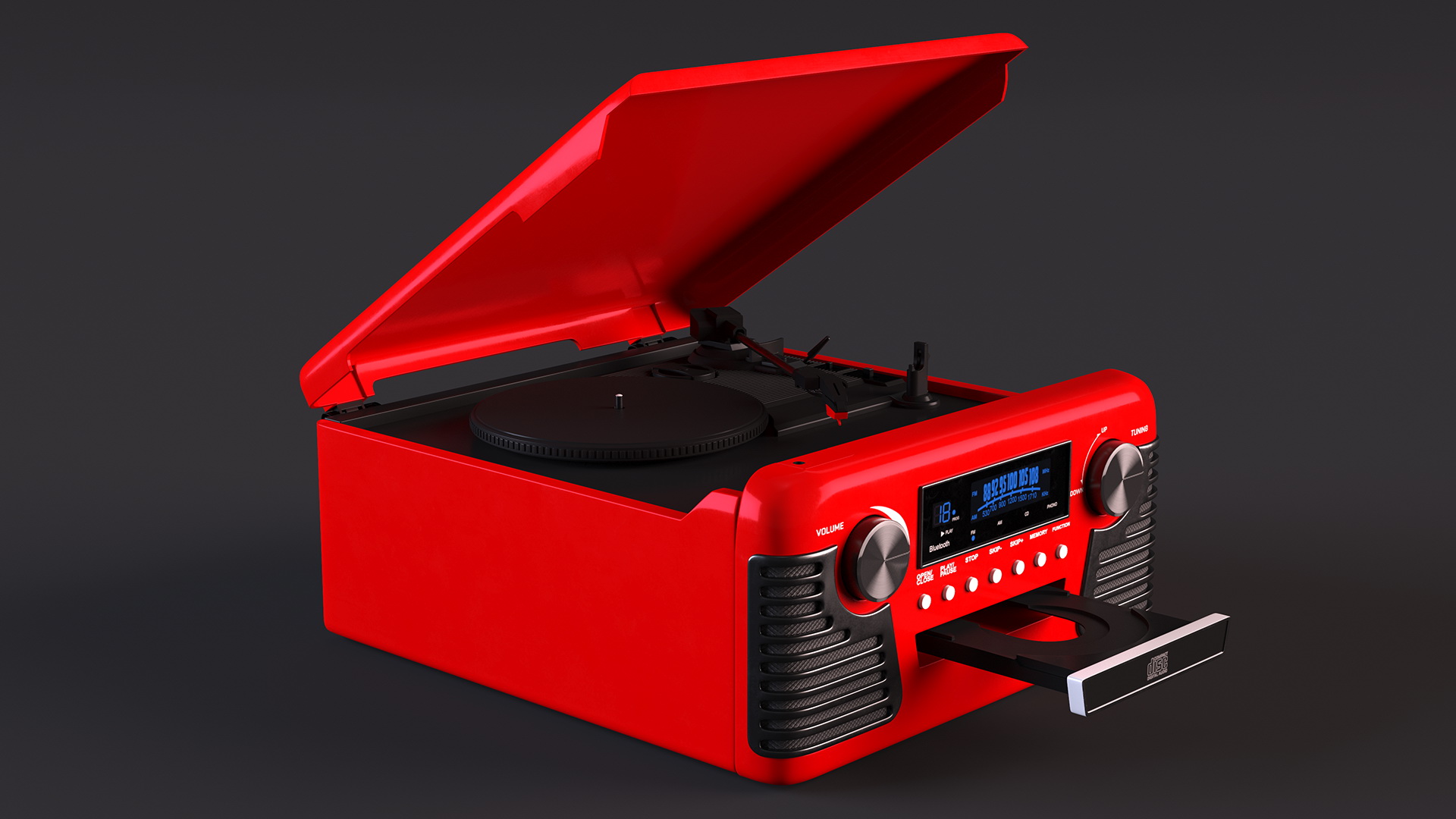 Red Retro Turntable 3D model