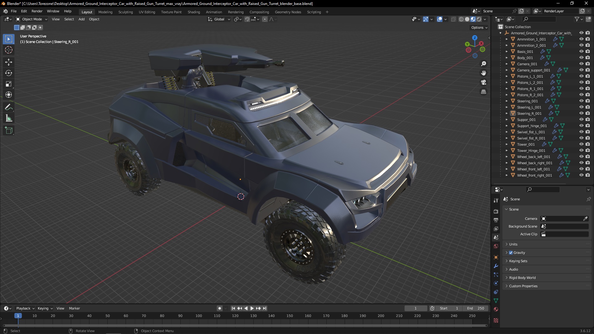 3D Armored Ground Interceptor Car with Raised Gun Turret model