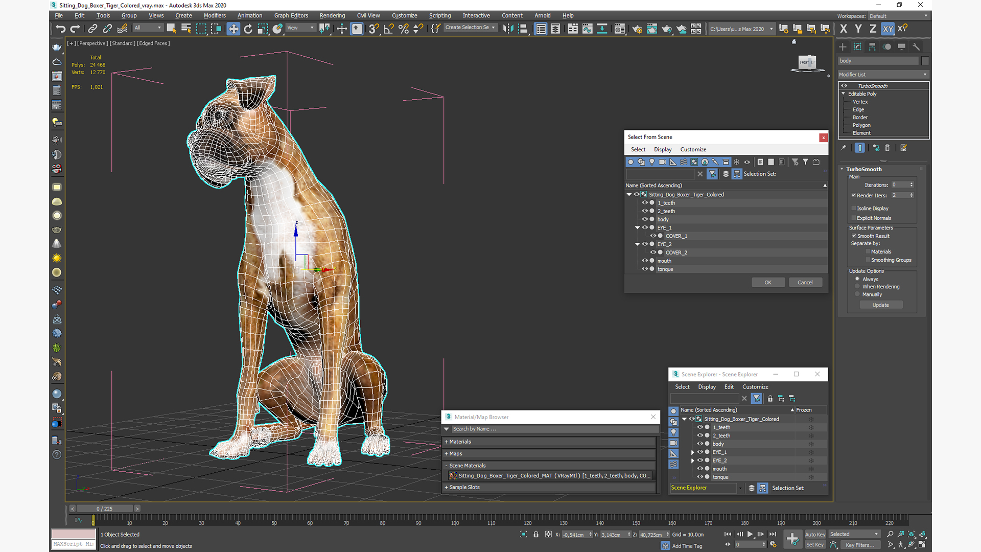 3D Sitting Dog Boxer Tiger Colored