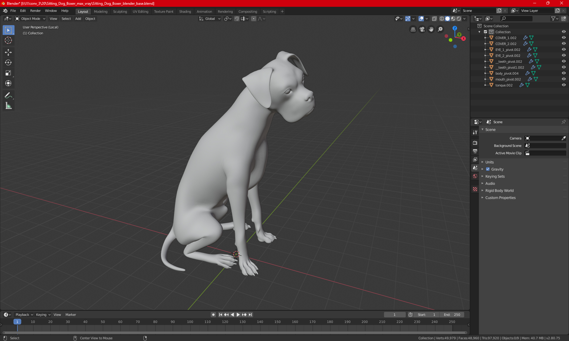 3D Sitting Dog Boxer Tiger Colored