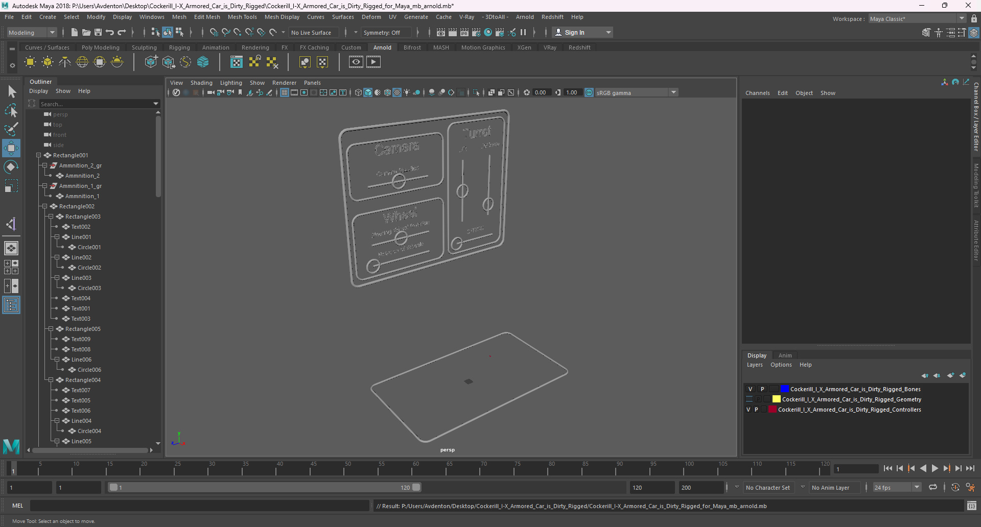 Cockerill I-X Armored Car Dirty Rigged for Maya 3D