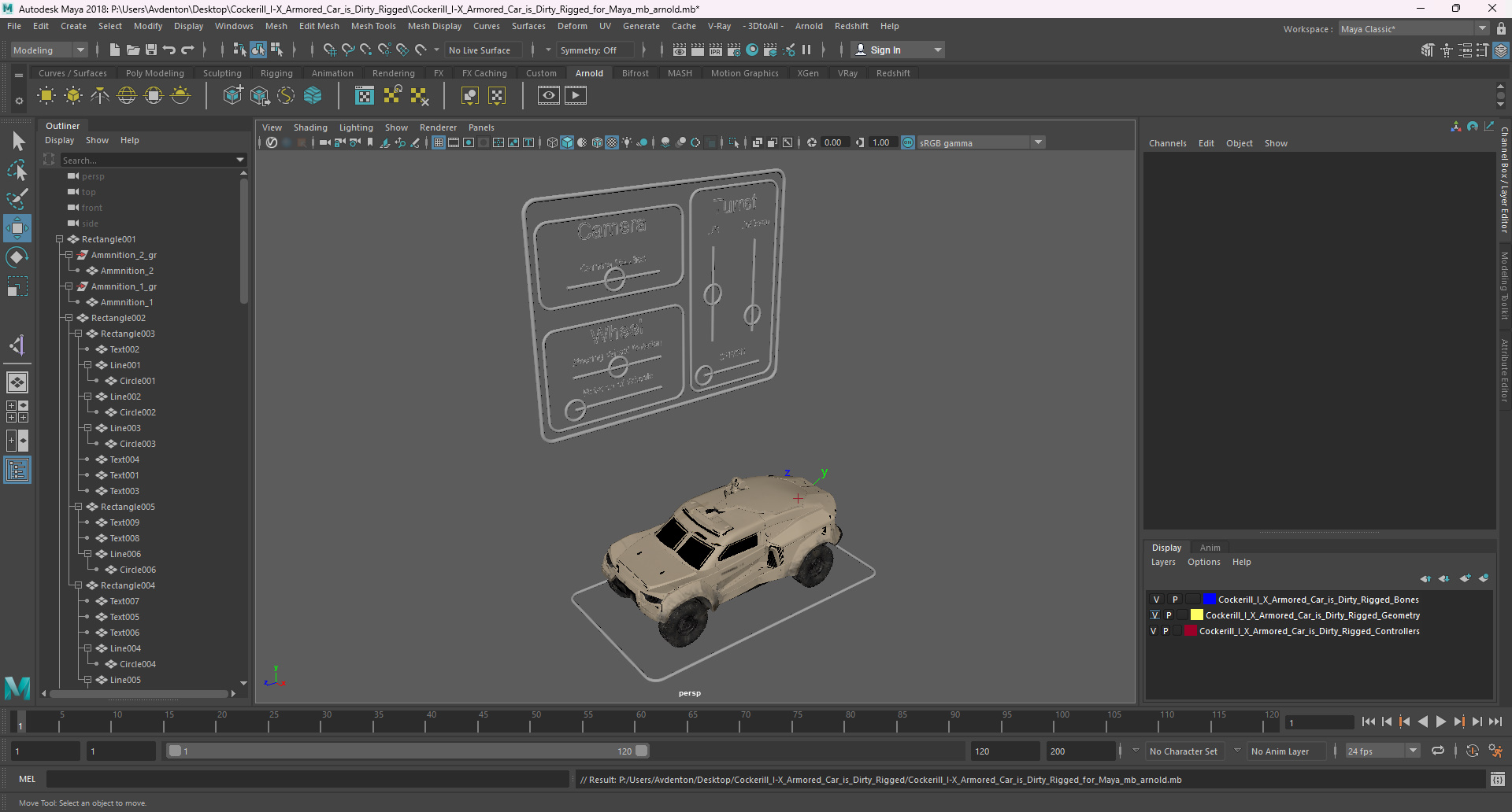 Cockerill I-X Armored Car Dirty Rigged for Maya 3D