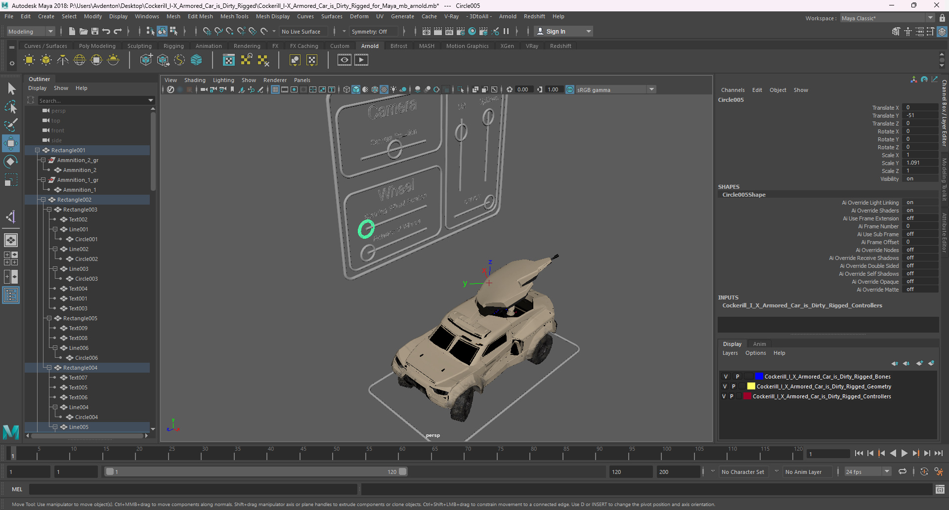 Cockerill I-X Armored Car Dirty Rigged for Maya 3D