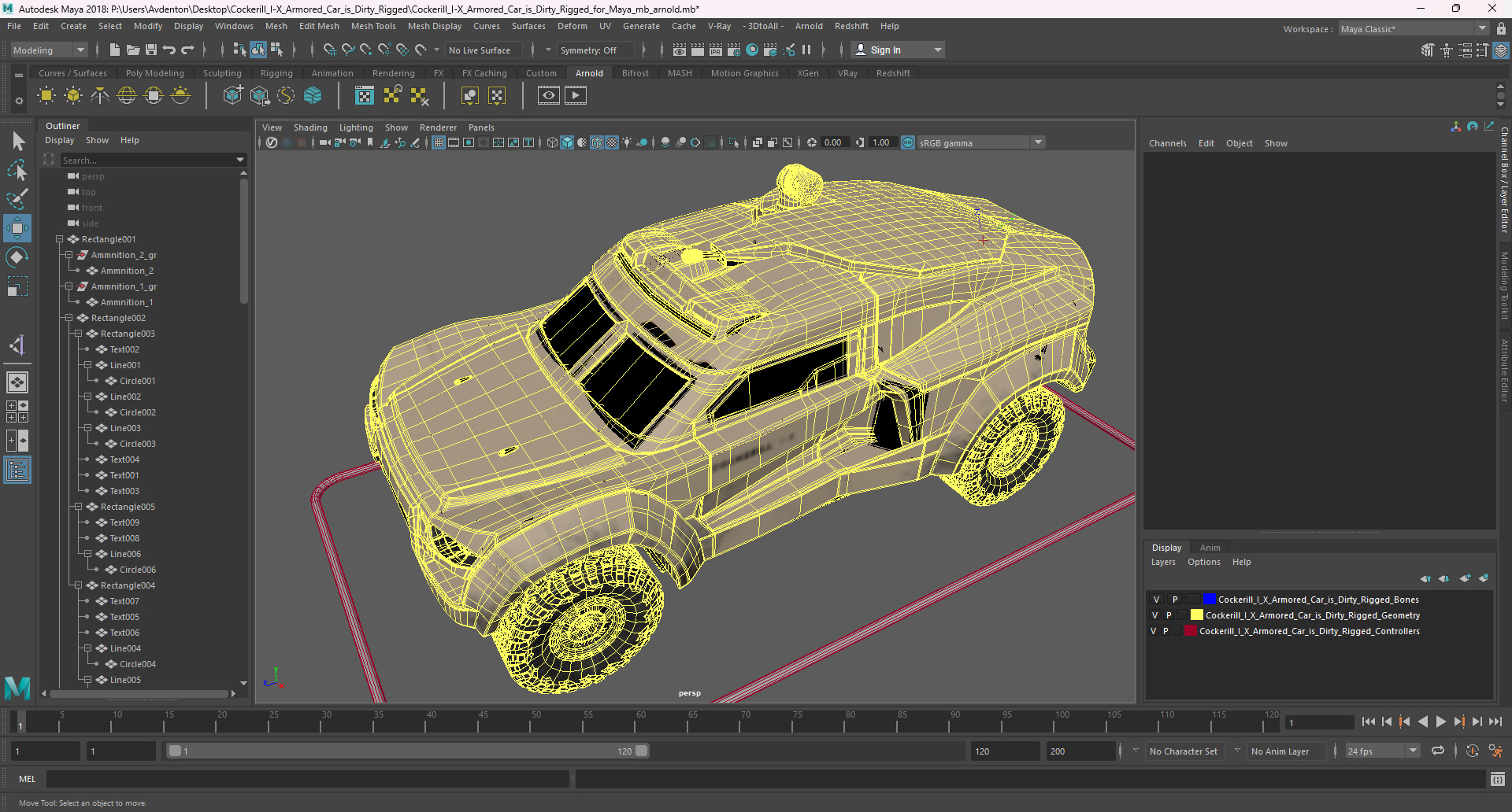 Cockerill I-X Armored Car Dirty Rigged for Maya 3D