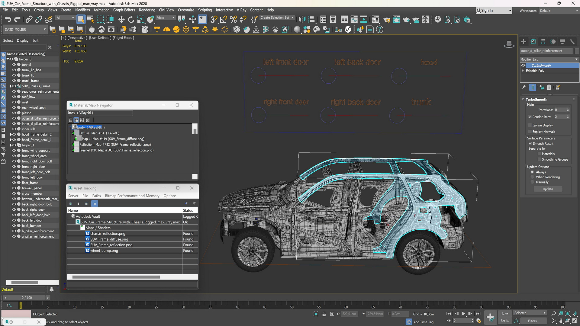 3D SUV Car Frame Structure with Chassis Rigged model