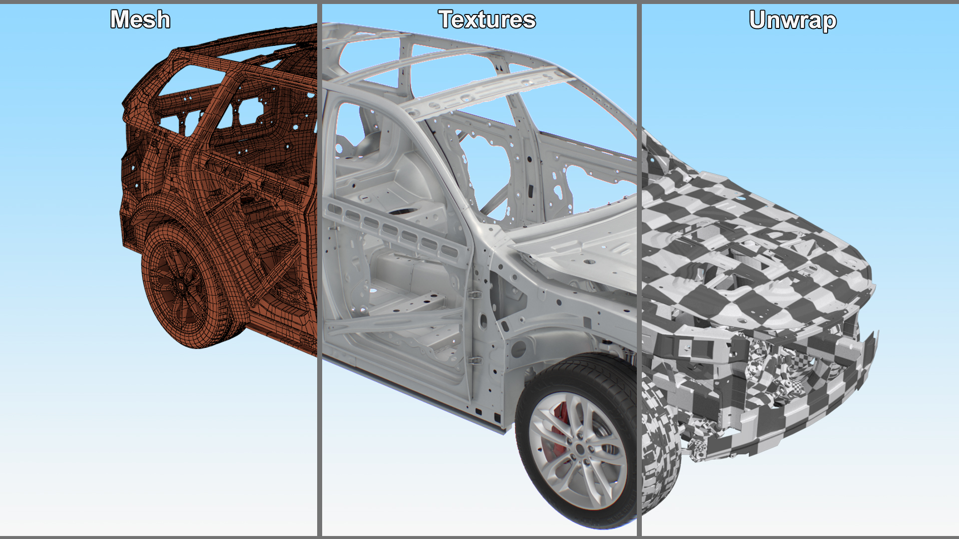 3D SUV Car Frame Structure with Chassis Rigged model