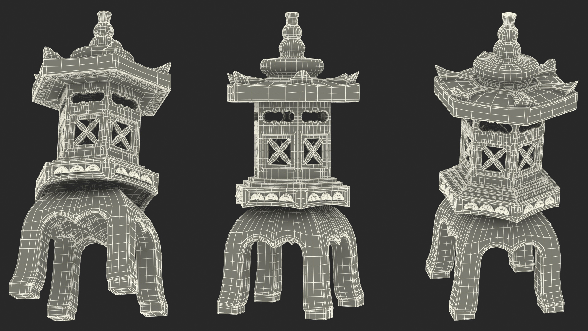 Pagoda Lantern Garden Statue White 3D model