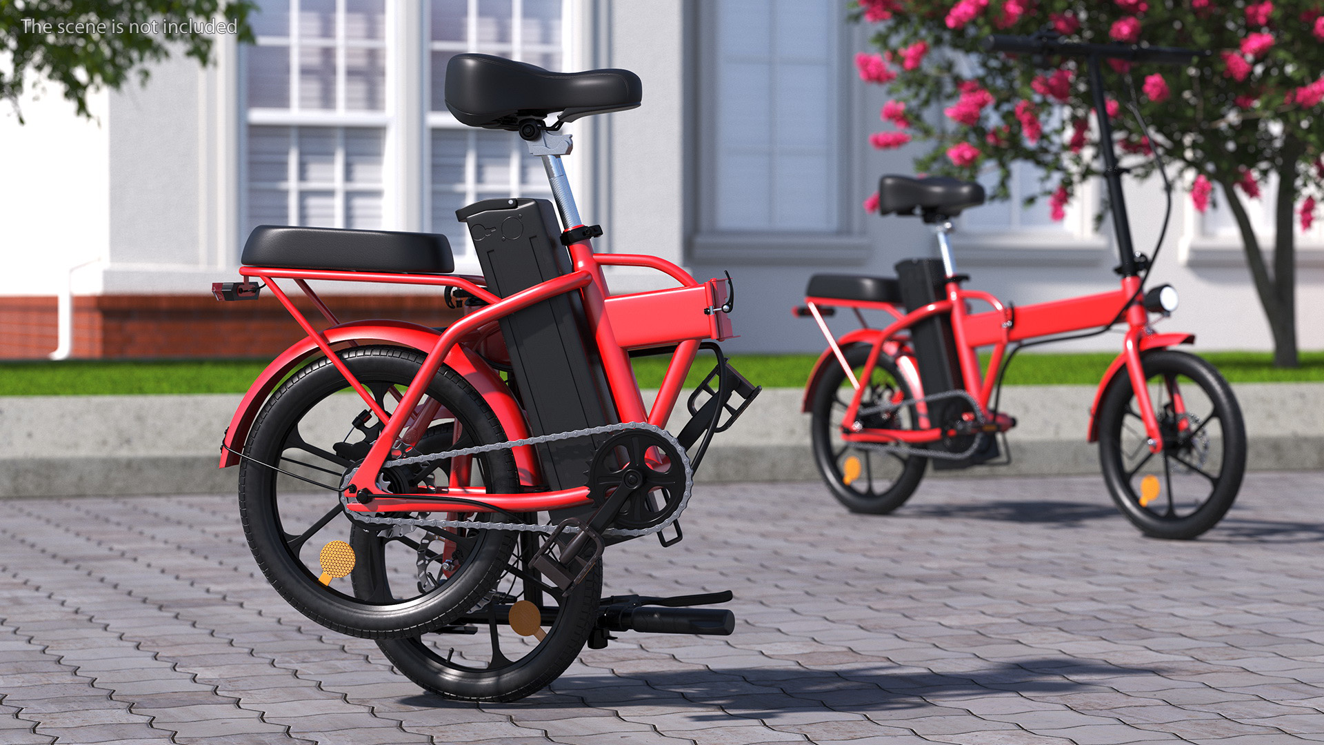 3D Cyclist on Foldable Red E-Bicycle model