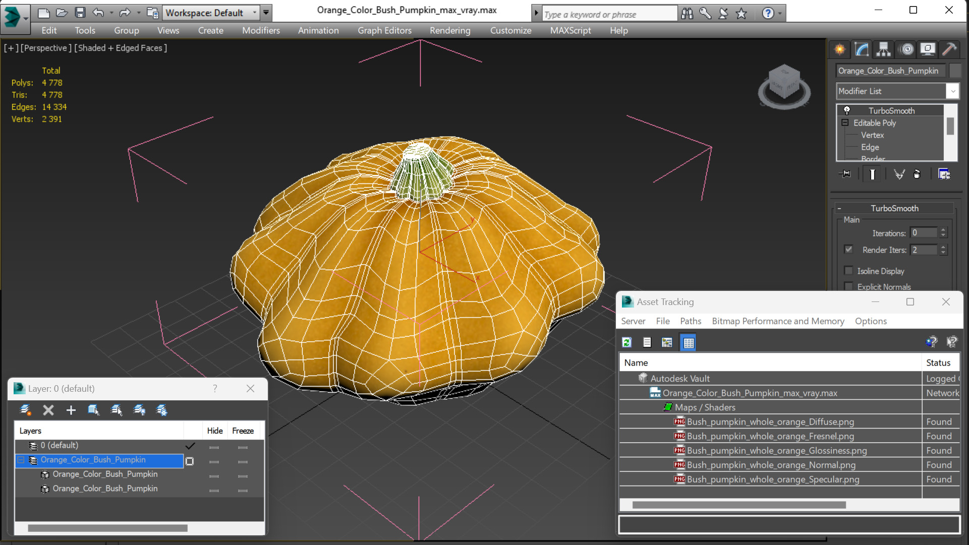 3D model Orange Color Bush Pumpkin