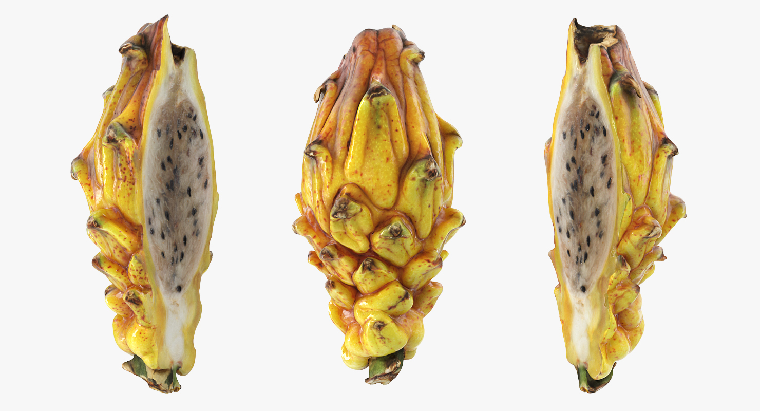 3D Yellow Dragonfruit Whole And Half model