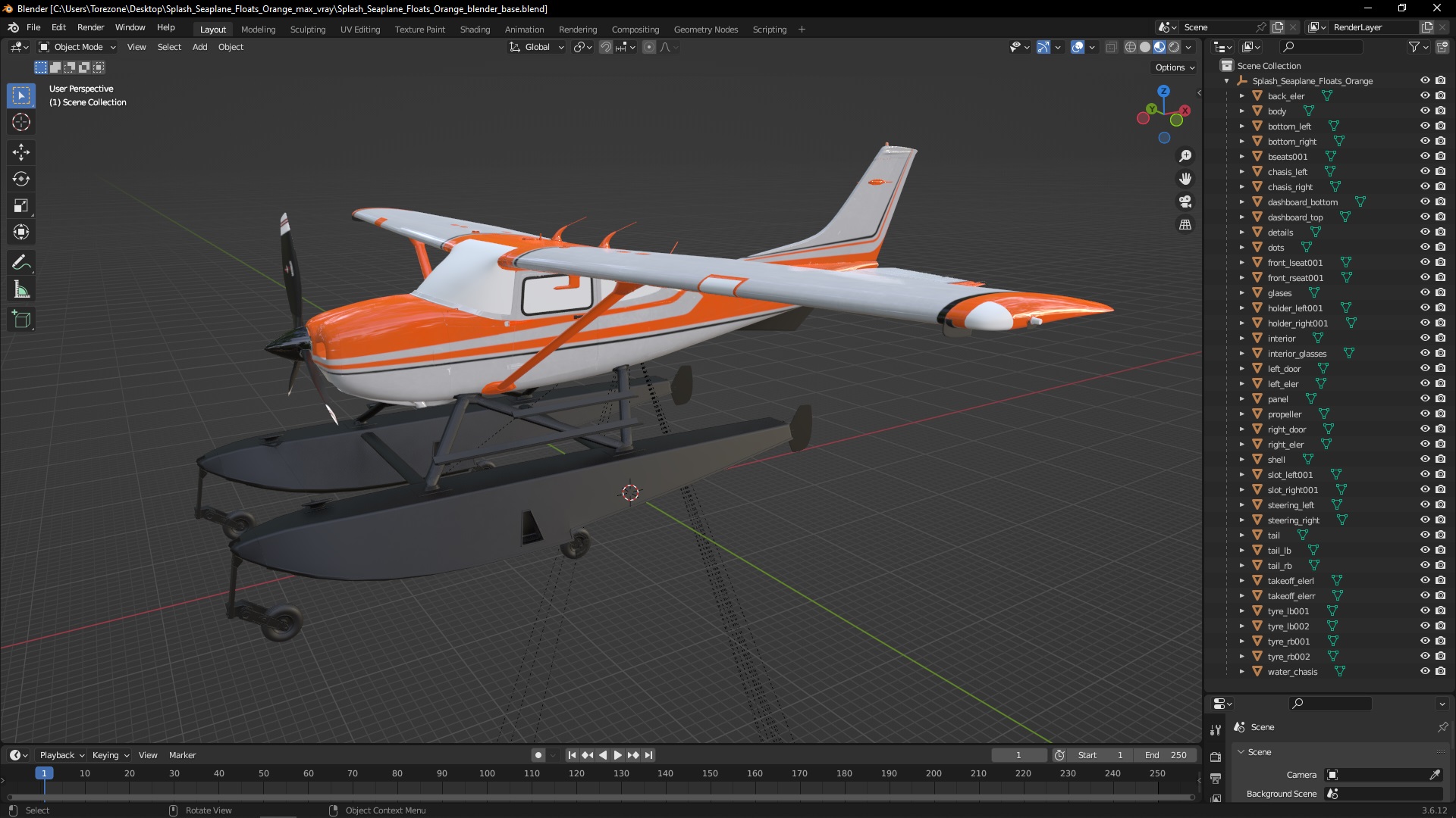 Splash Seaplane Floats Orange 3D model